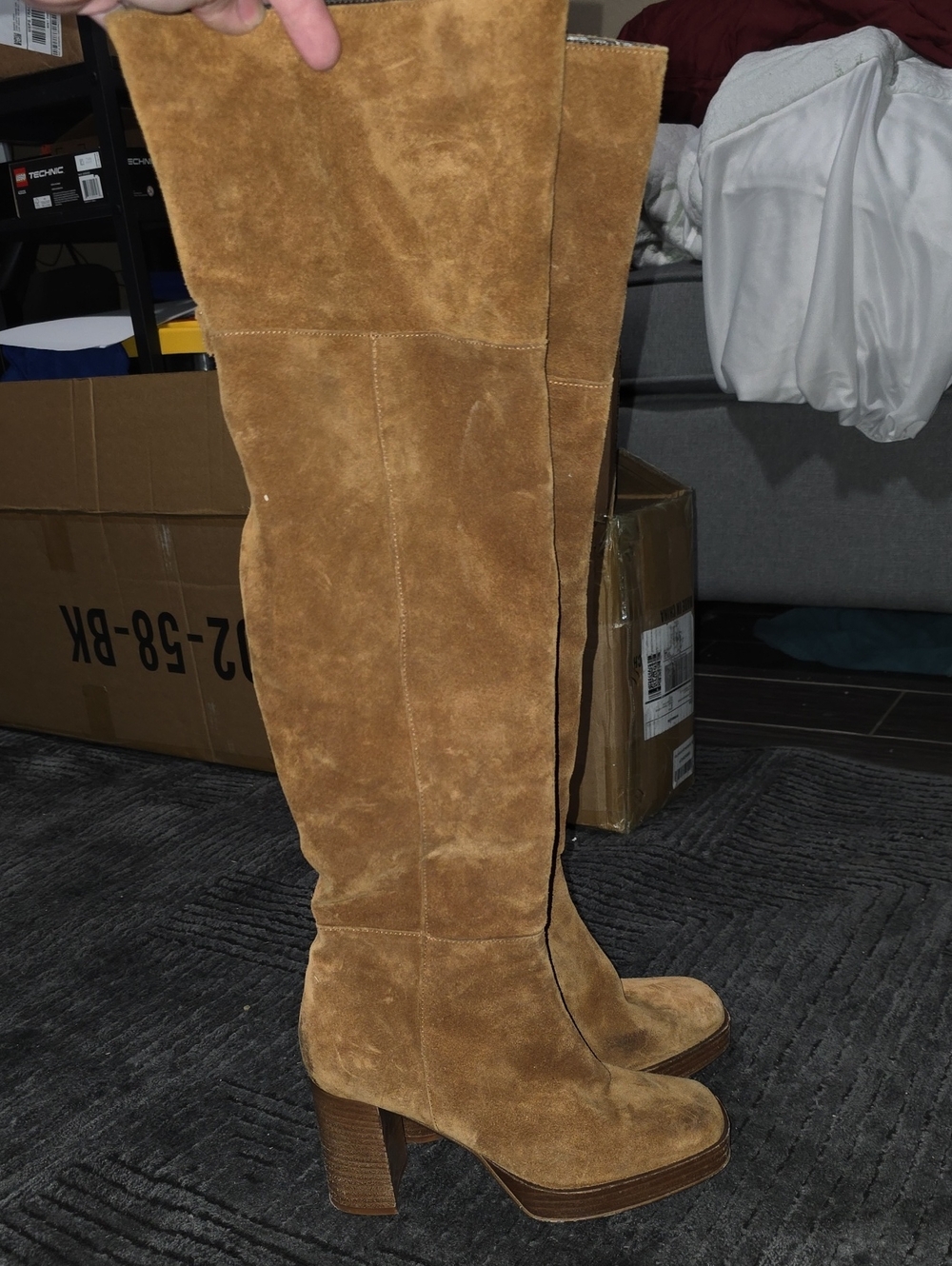 Free People Tan Suede Knee-High Platform Boots